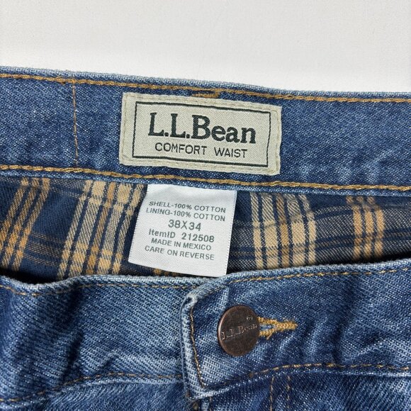LL Bean Comfort Waist Flannel-Lined Blue Denim Jeans Winter Cold Wear Mens 38x34 - Picture 6 of 13